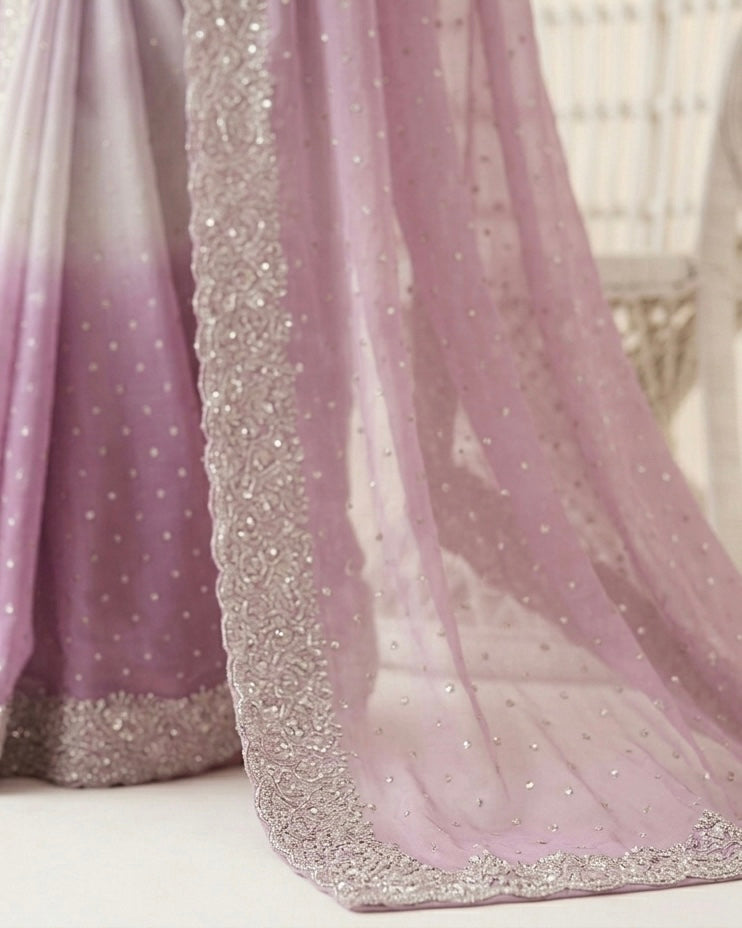 Lavender Organza Saree with Allover Embroidery (54594)