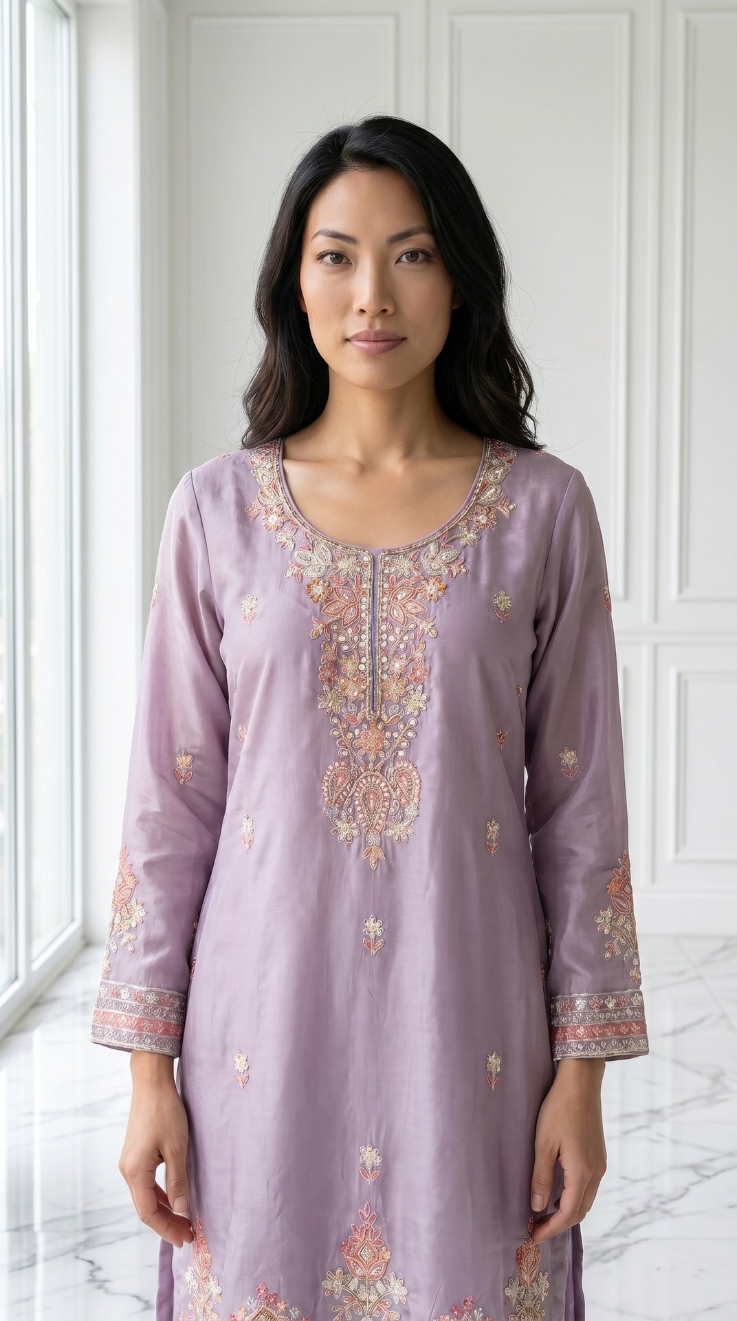 Lavender Crepe Embroidered Dupatta with Heritage Elegance (56114)