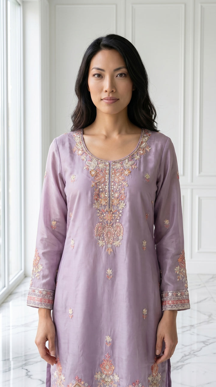 Lavender Crepe Embroidered Dupatta with Heritage Elegance (56114)