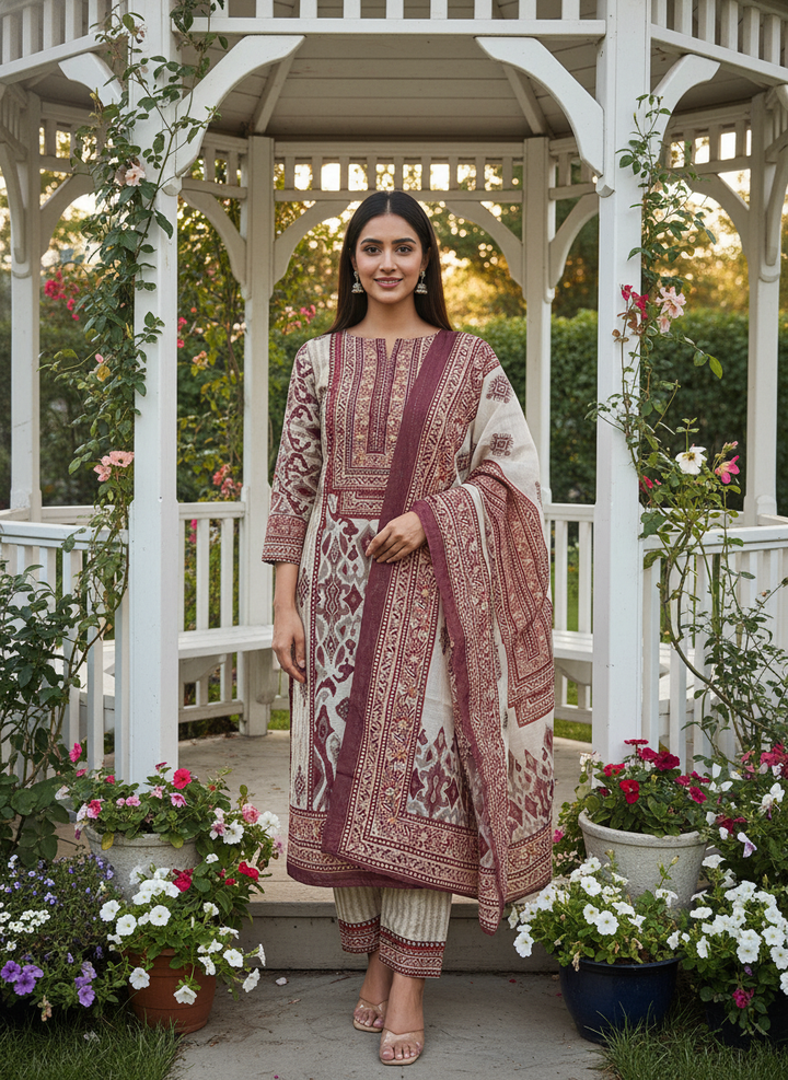 Beige Chanderi with Printed Embroidery Elegance (52104)