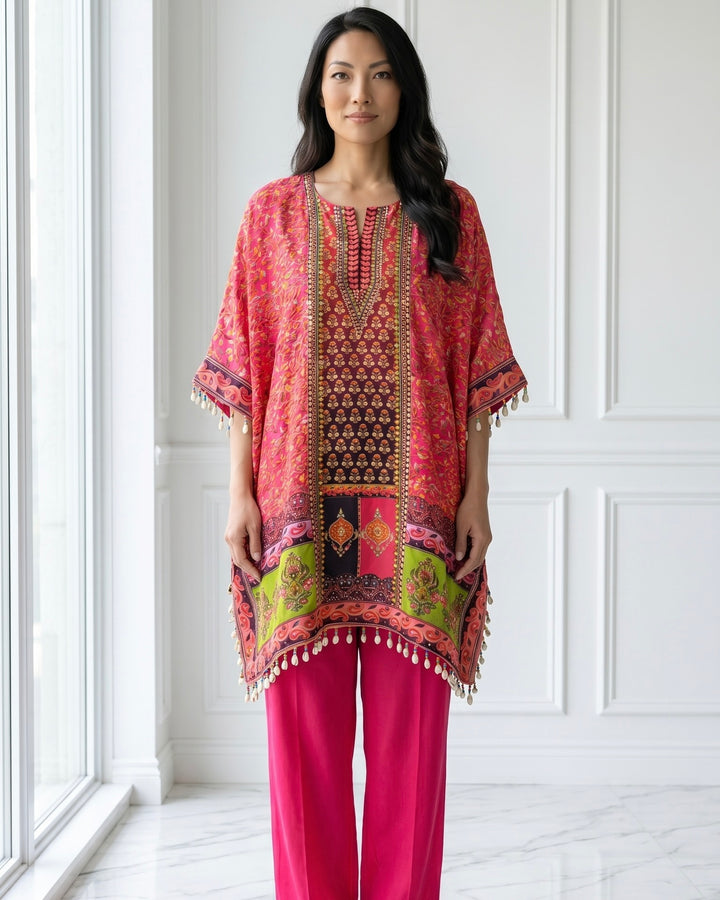 Rust Muslin Embroidered Festive Kaftan (42519)