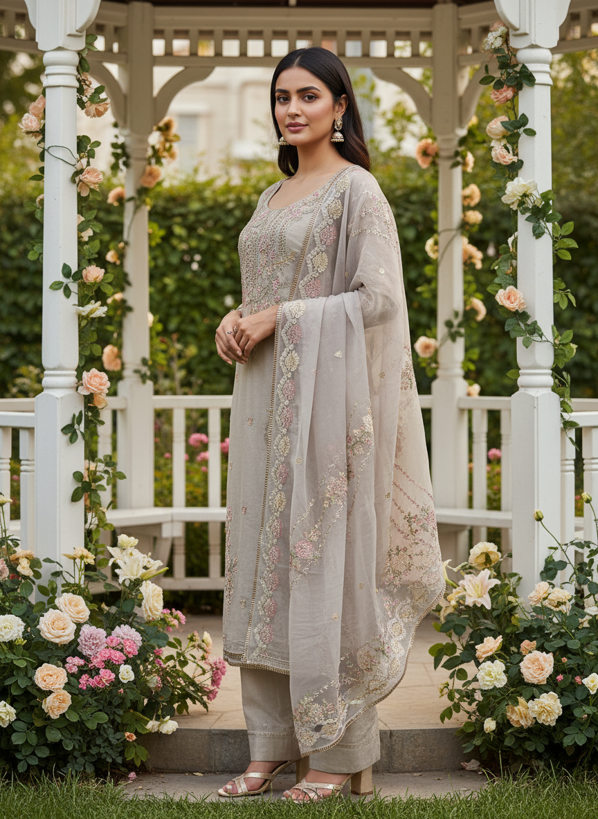 Beige Tissue Embroidered Sequin Dupatta for Everyday Elegance (52501)