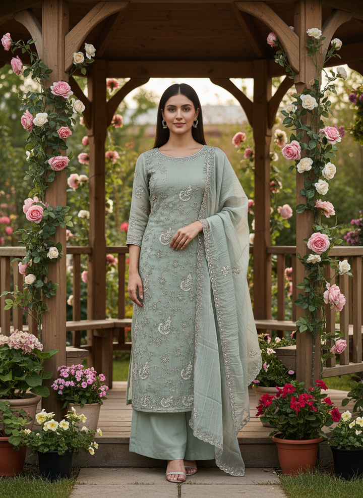 Light Green Tissue with Handwork Cutdana (48670)