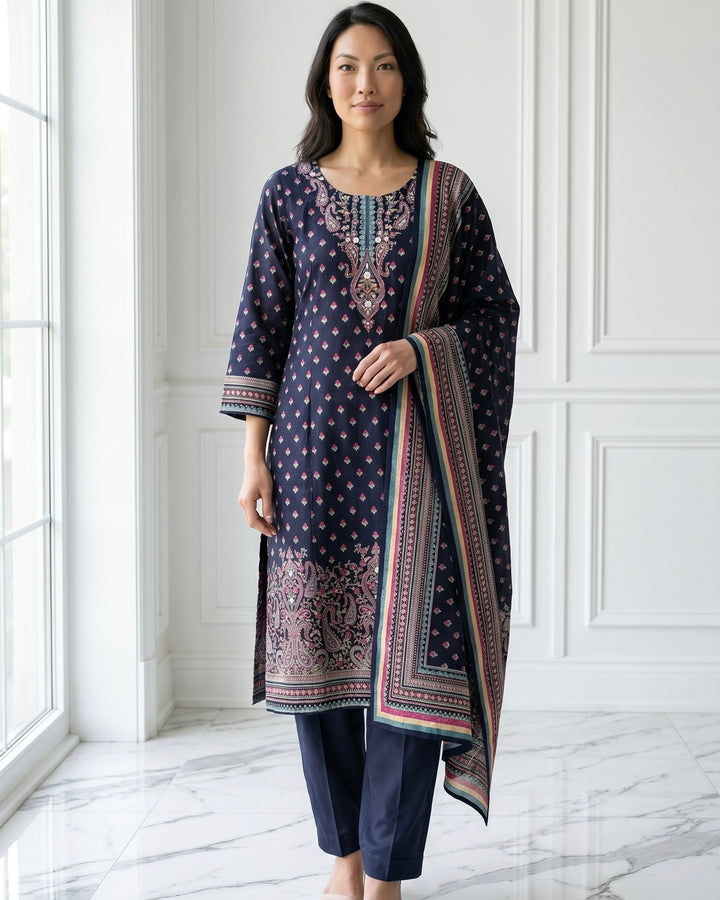 Embroidered Black Crepe Dupatta with Elegant Detailing (56060)