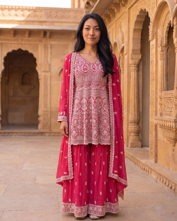 Rani Pink Embroidered georgette palazzo set (51750)