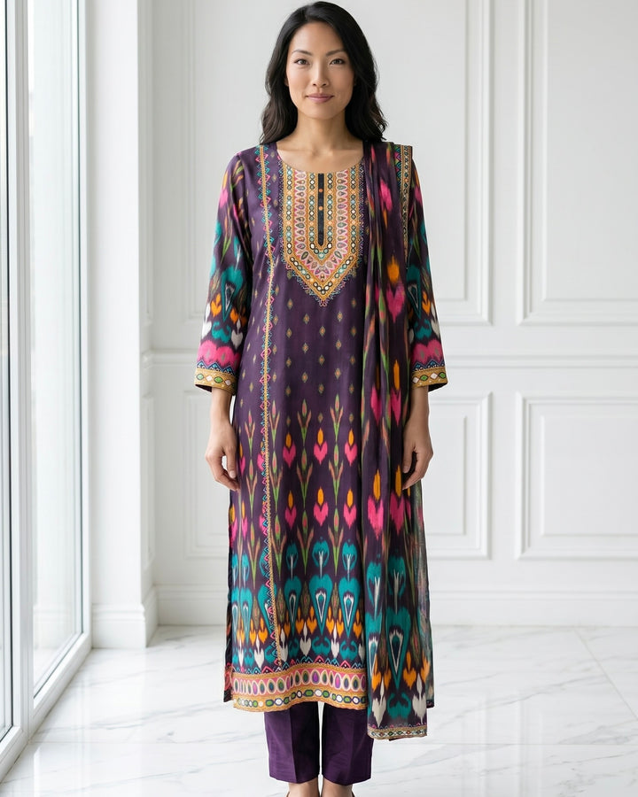 Purple Chinnon Embroidered Festive Dupatta (47869)