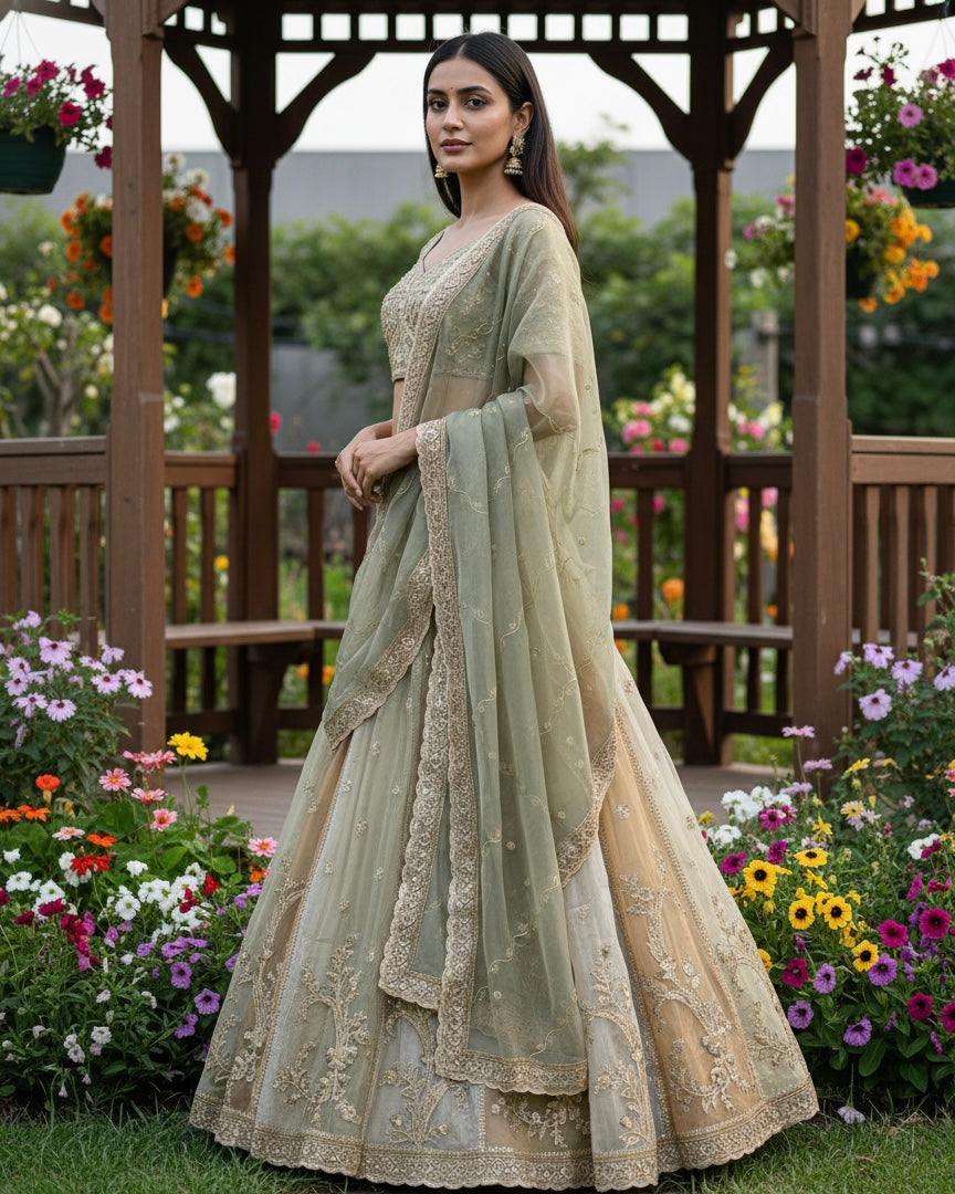 Emerald Embroidered Organza Bridal Dupatta (54103)