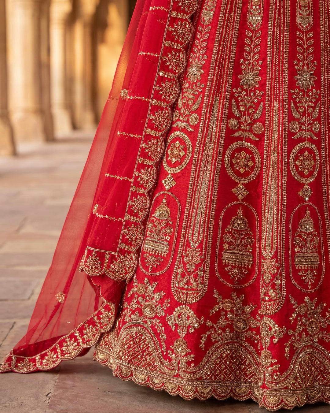Rani Pink Embroidered Silk Bridal Lehenga (52283)