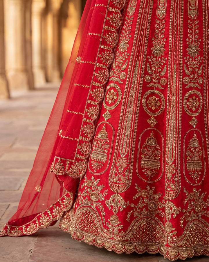 Rani Pink Embroidered Silk Bridal Lehenga (52283)