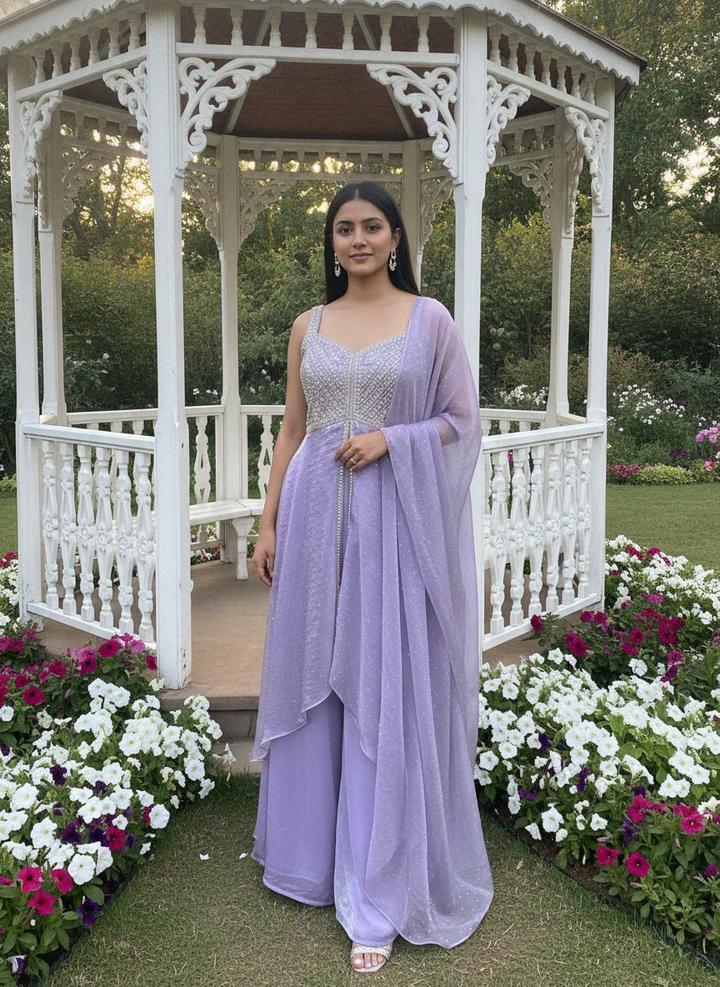 Lavender Organza Embroidered Festive Plazo (56409)