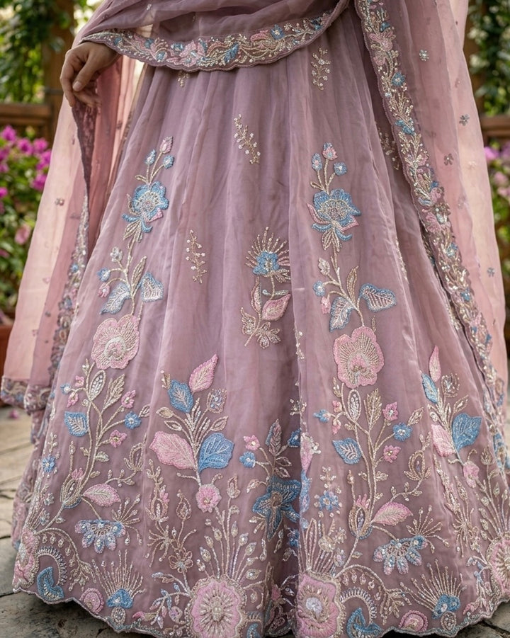 Lavender Organza Embroidered Bridal Dupatta (54097)