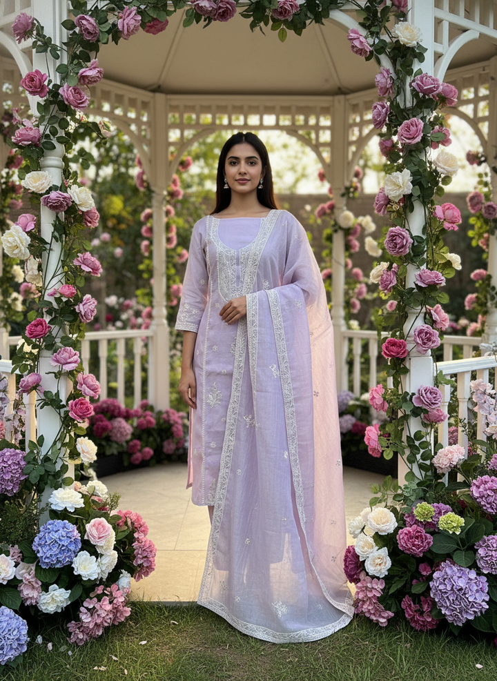 Lavender Mull Embroidered Unstitched Ensemble (54364)