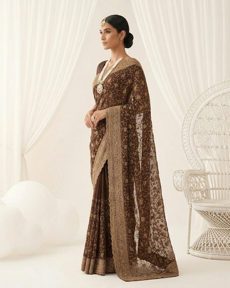 Purple Embroidered Organza Saree with Allover Elegance (54577)