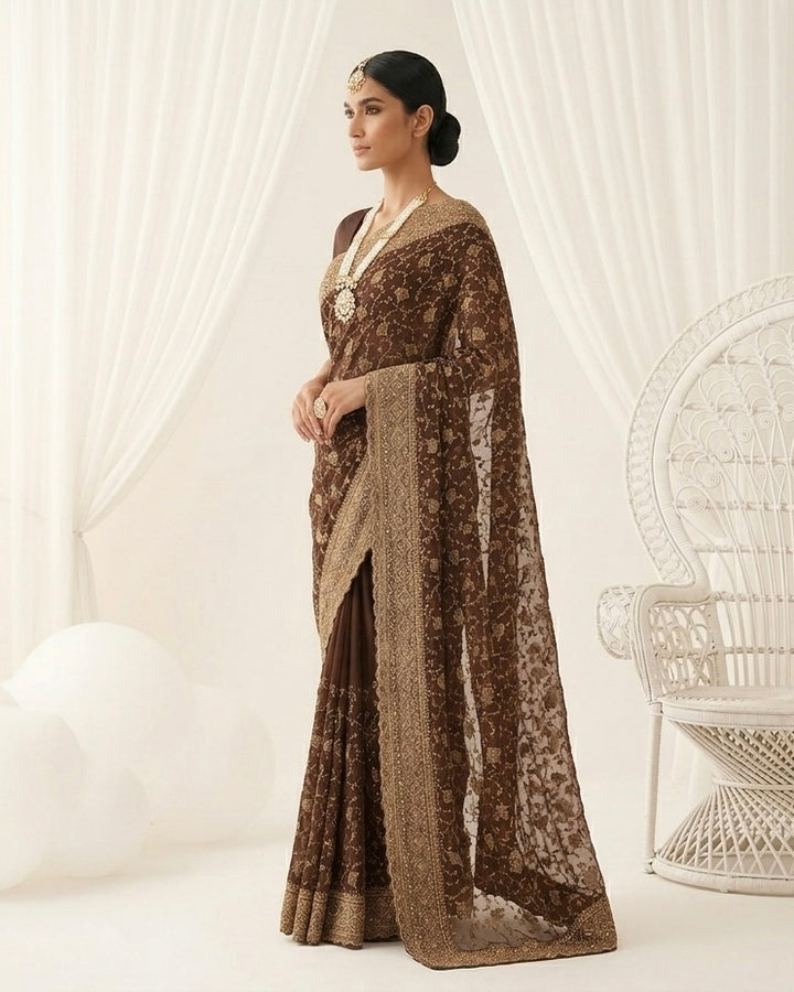 Purple Embroidered Organza Saree with Allover Elegance (54577)