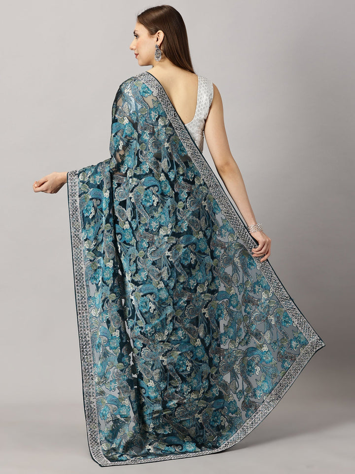 Madhubala - Organza Brasso Green Zari Embroidered Saree (27009)