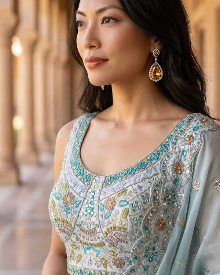 Embroidered Georgette Lehenga in Light Blue (21196)