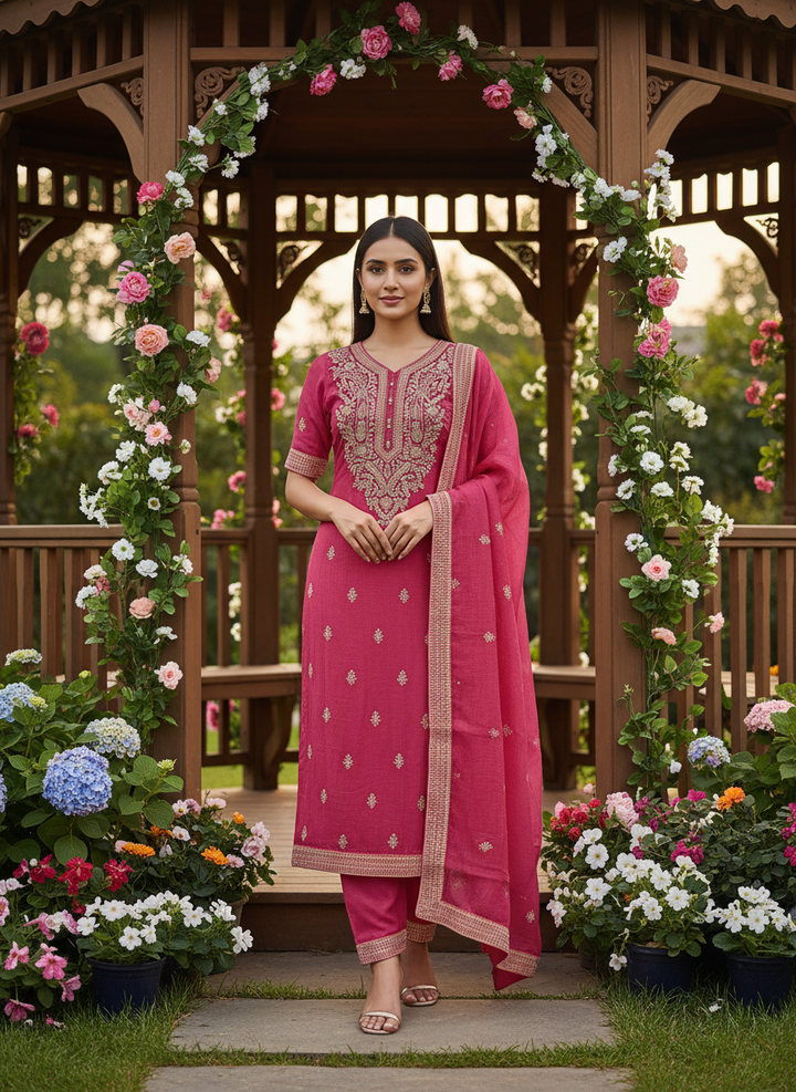 Pink Chanderi Zari Embroidered Unstitched Ensemble (54041)