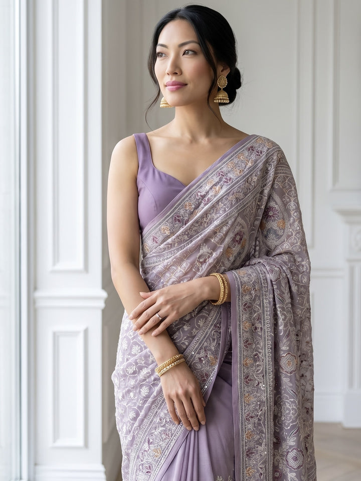 Embroidered Chiffon Saree for Festive Elegance (44278)