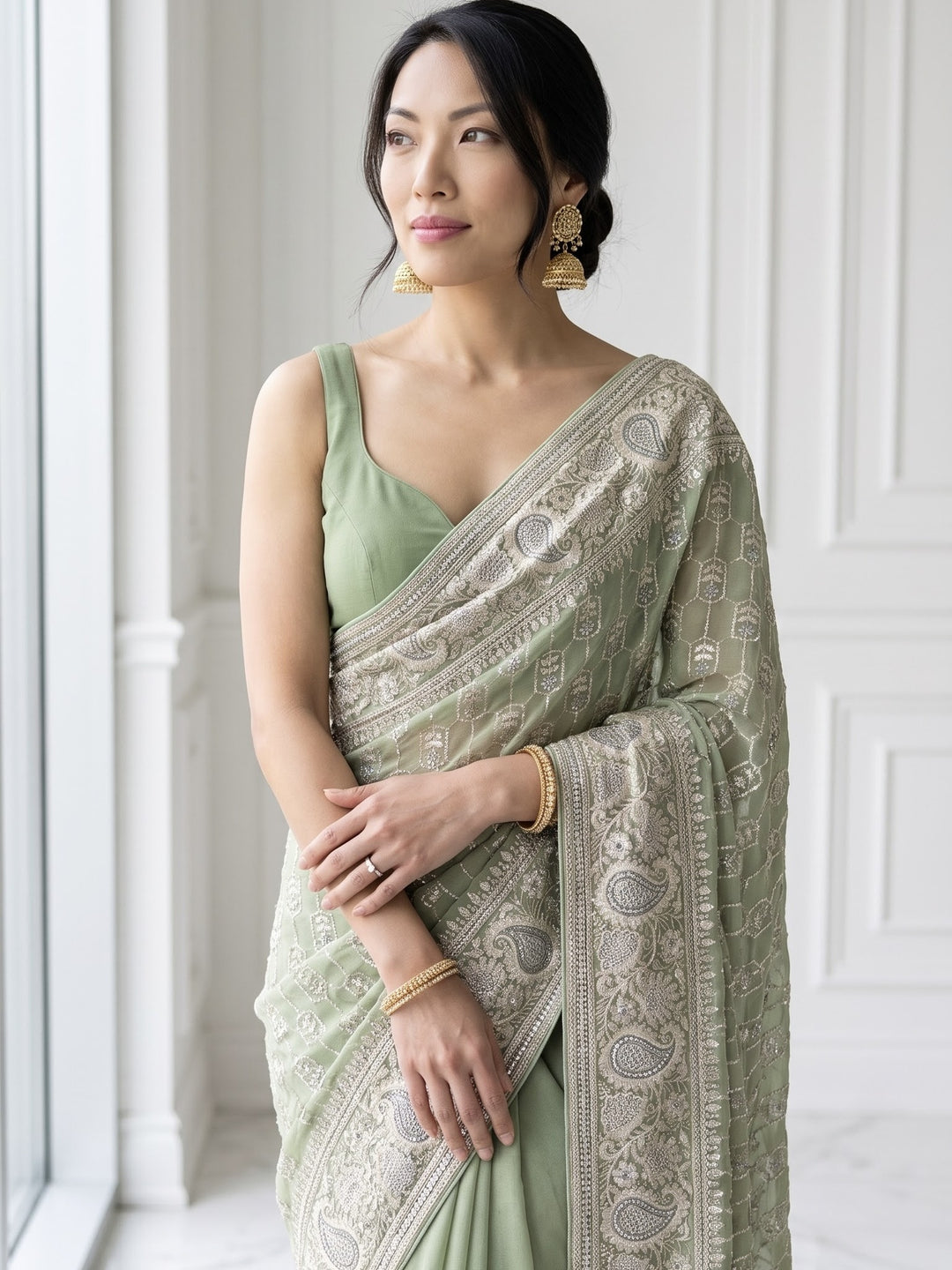 Embroidered Georgette Festive Drape Collection (33937)
