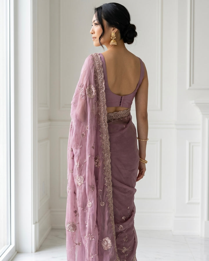 Lavender Organza Saree with Allover Embroidery (55116)