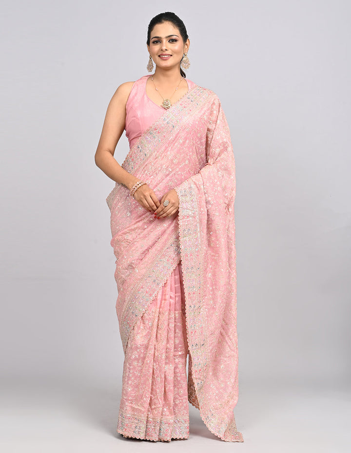 Inaayat – Pink Silk Saree with Zari & Sequin Embroidery | Fazals (46583)