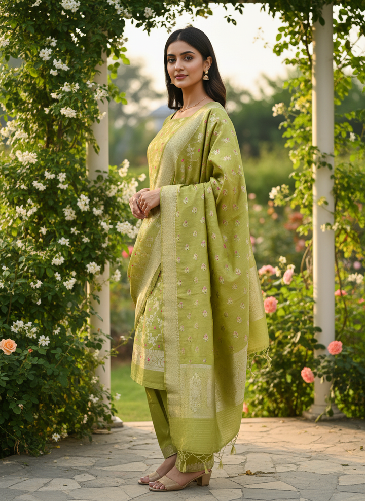 Moss Green Silk with Luminous Woven Texture (42726)