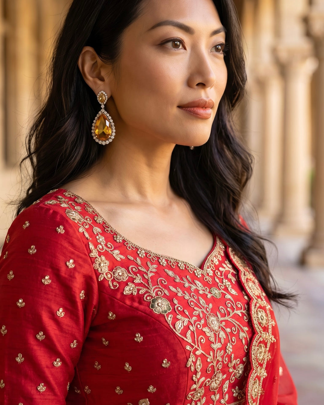 Scarlet Velvet Bridal Embroidered Lehenga (45714)