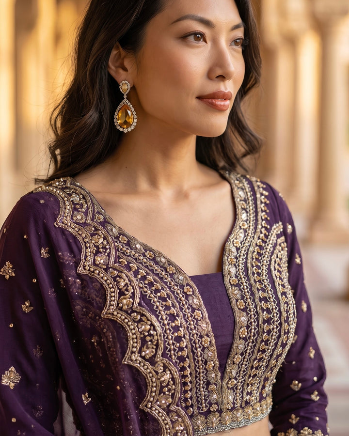 Wine Georgette Embroidered Festive Lehenga (27233)