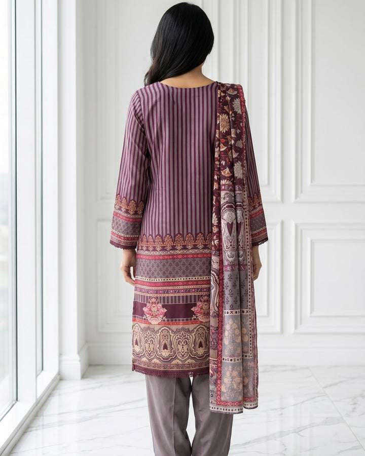 Wine Crepe Embroidered Straight Cut Festive Ensemble (51353)