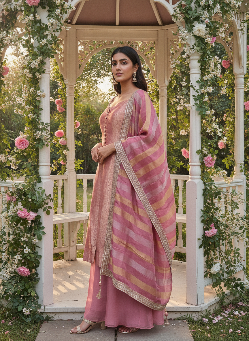 Embroidered Silk Plazo in Luminous Pink (56424)