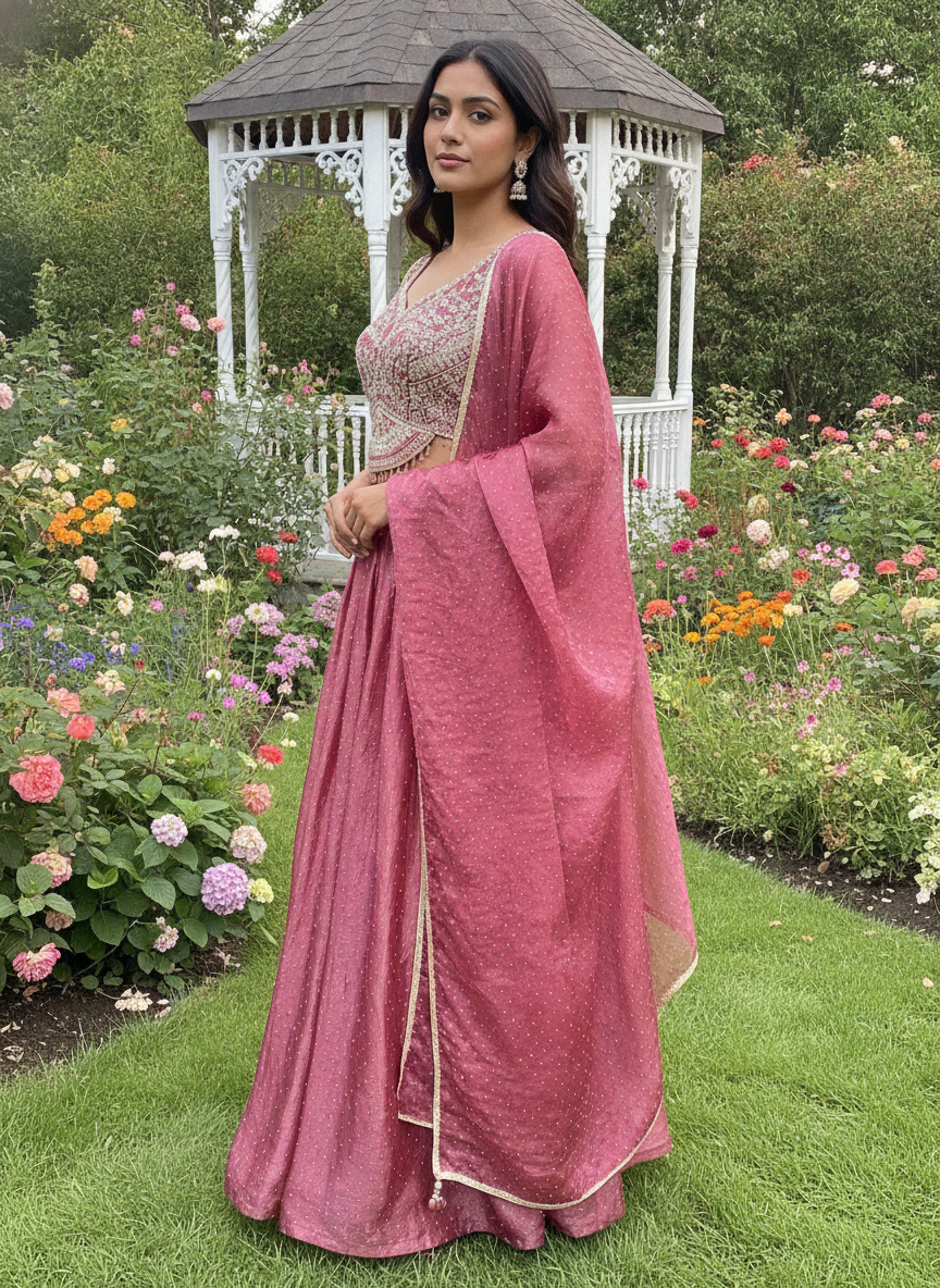 Embroidered Pink Silk Plazo for Effortless Elegance (56407)