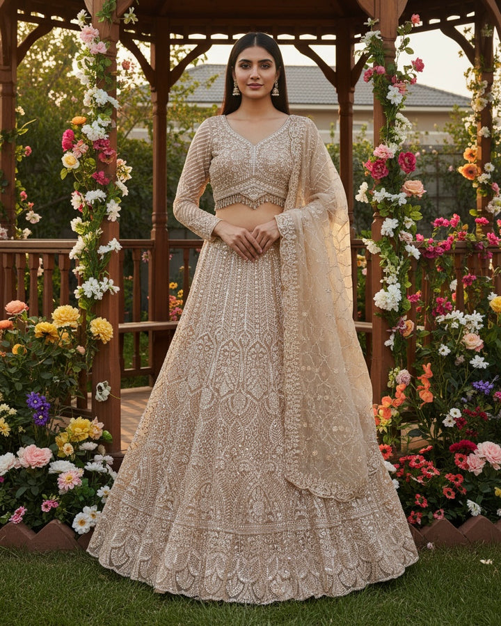 Peach Net Embroidered Bridal Dupatta (54335)