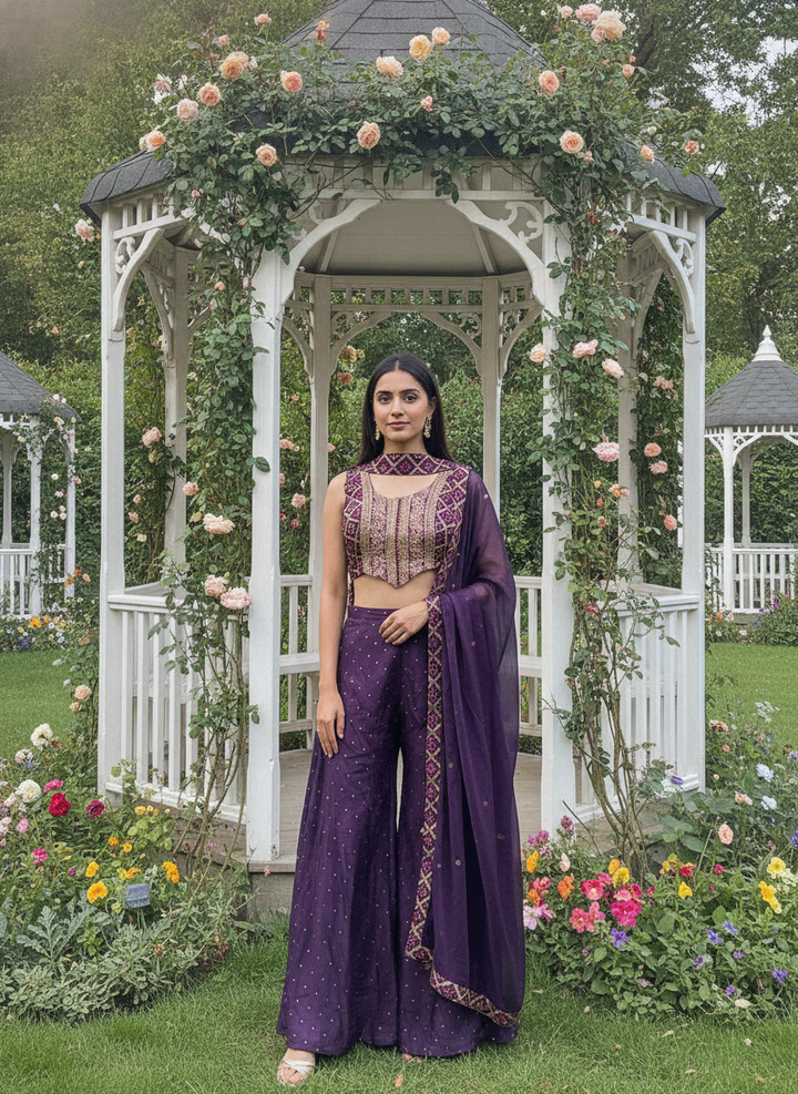 Amethyst Silk Embroidered Plazo Ensemble (56436)