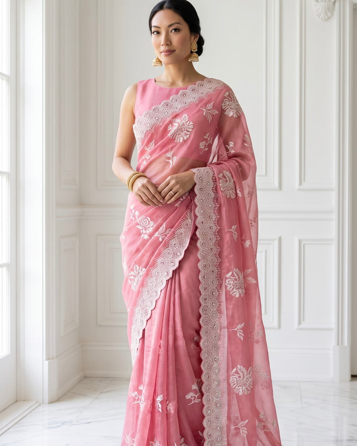 Embroidered Chiffon Saree for Festive Elegance (44279)