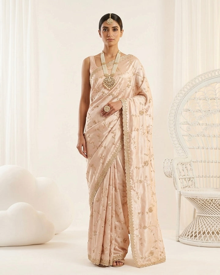 Peach Organza Saree with Allover Embroidery (54595)