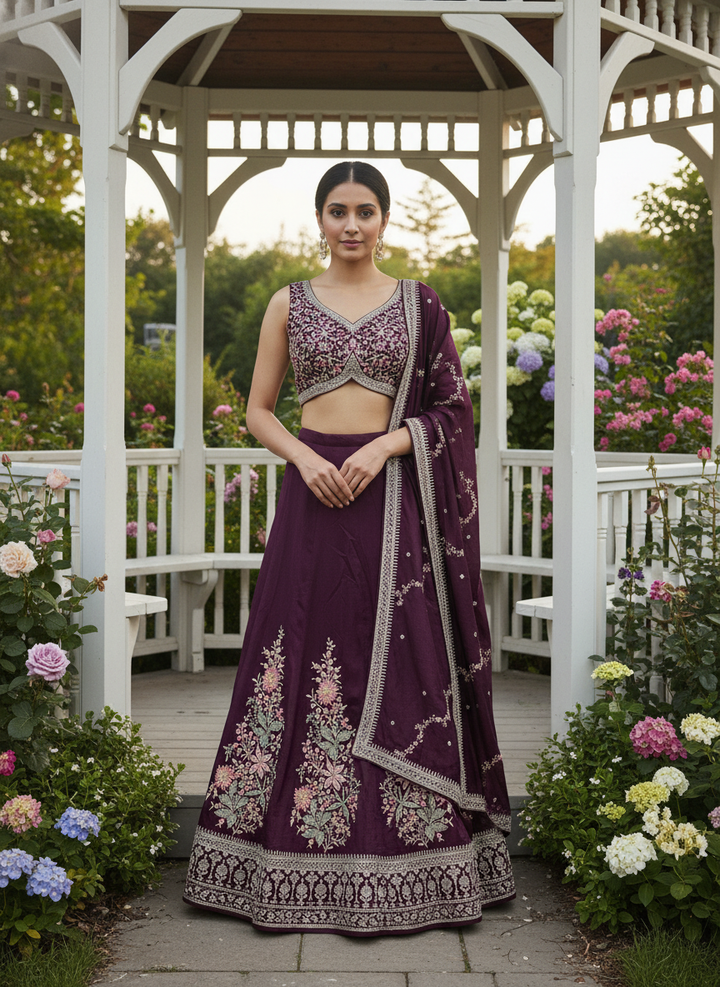 Wine Silk Embroidered Ready Blouse for Festive Elegance (54133)
