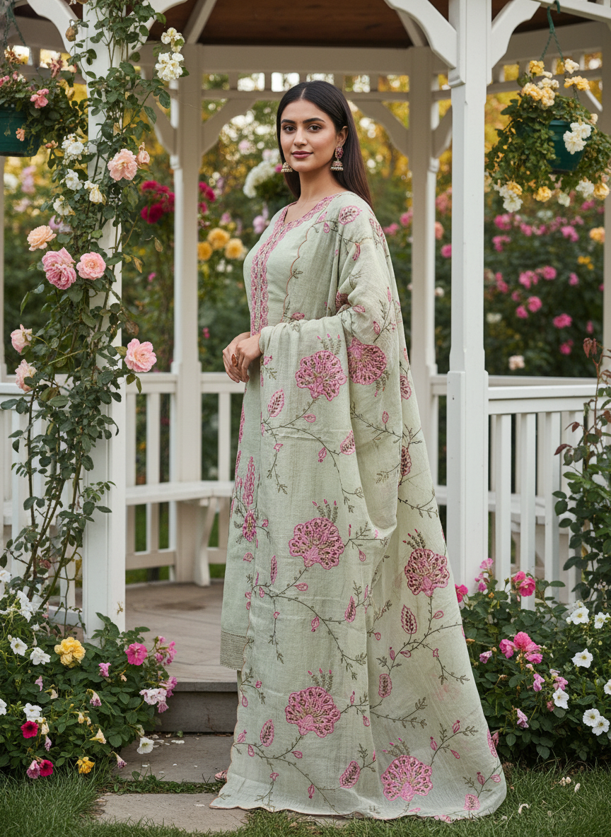 Monsoon Light Embroidered Mull Unstitched Fabric (54277)
