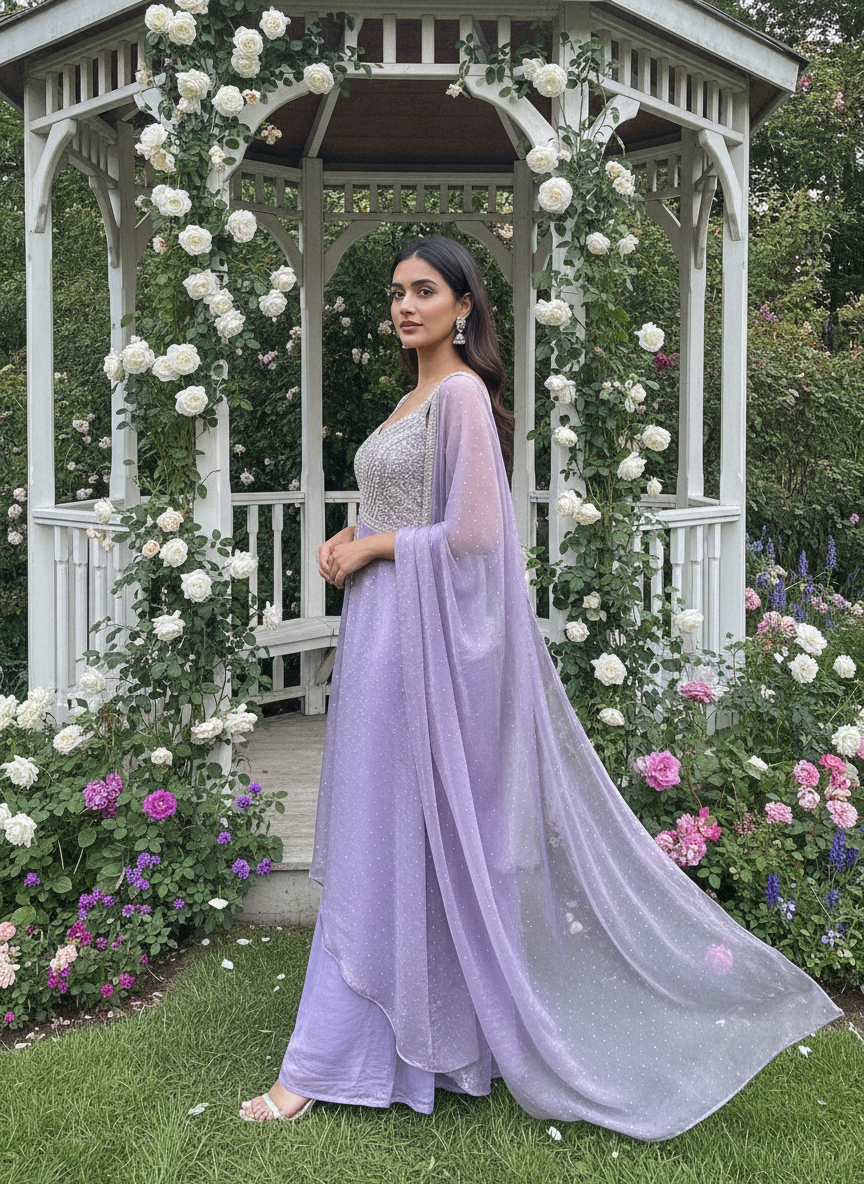 Lavender Organza Embroidered Festive Plazo (56409)