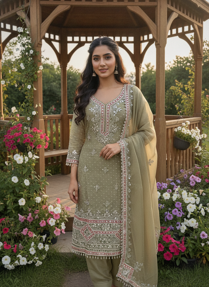 Embroidered Organza Festive Unstitched Ensemble (59463)