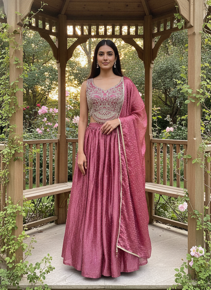 Embroidered Pink Silk Plazo for Effortless Elegance (56407)