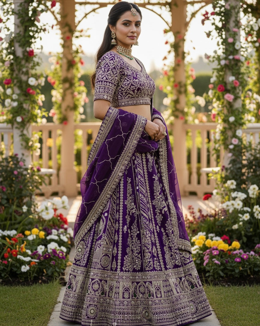 Purple Silk Embroidered Indo Western Gown (54802)