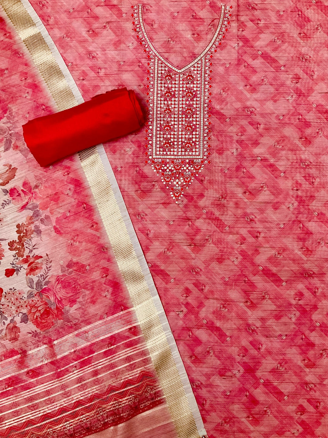 Chanderi Embroidered Unstitched Suit (45331)