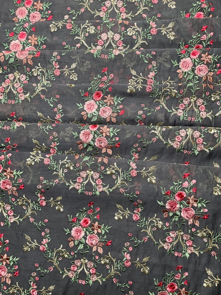 Mull Chanderi Embroidered Fabric