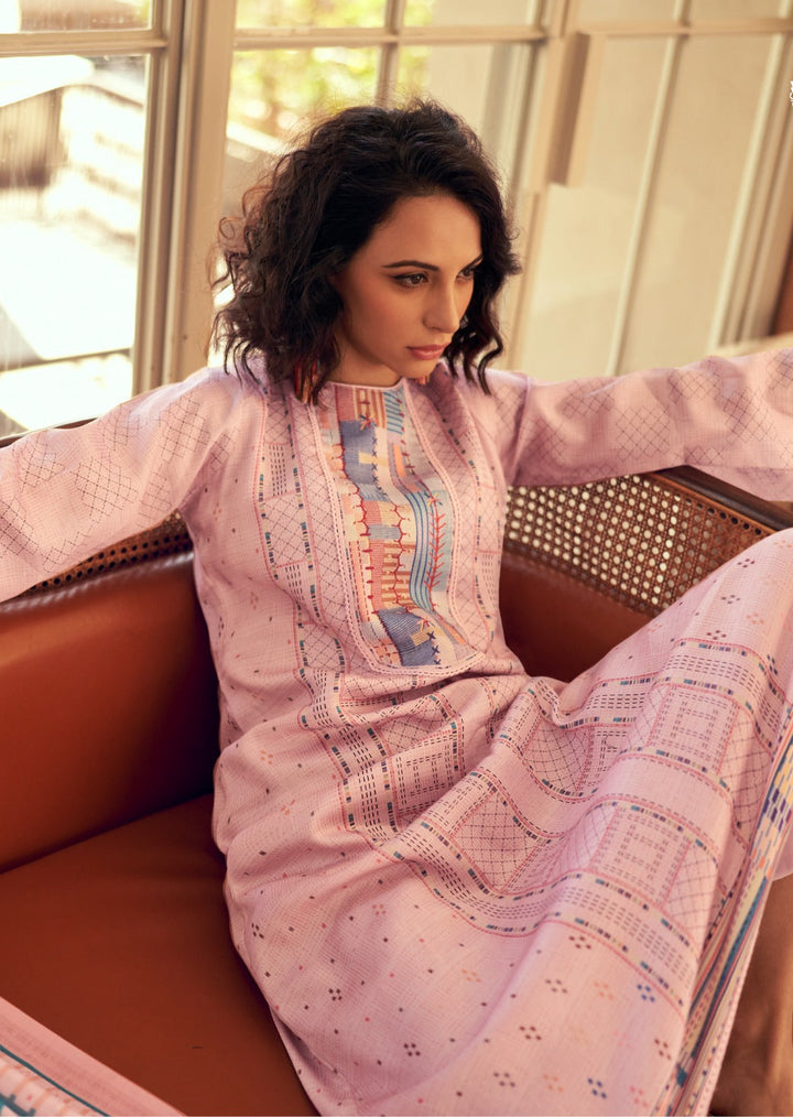 44435 - Printed Cotton Embroidered Suit With Cotton Duppatta
