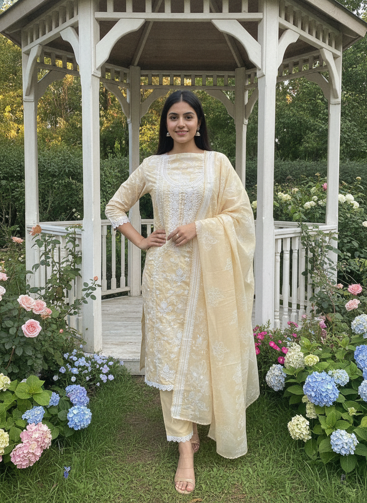 Sunlit Yellow Embroidered Cotton With Paisley (56799)
