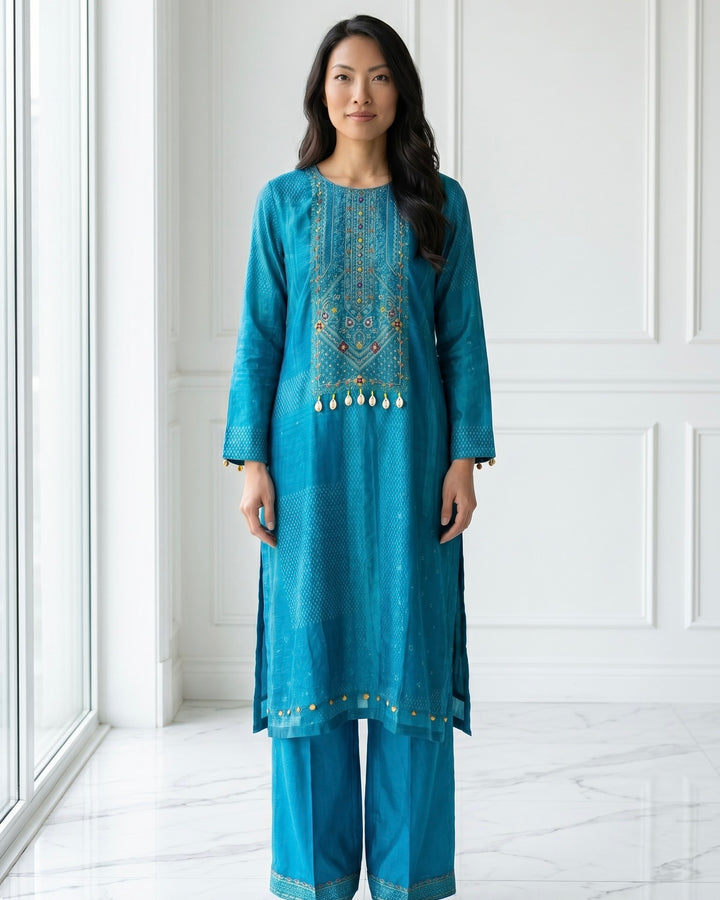Embroidered Blue Cotton Festive Elegance (48845)