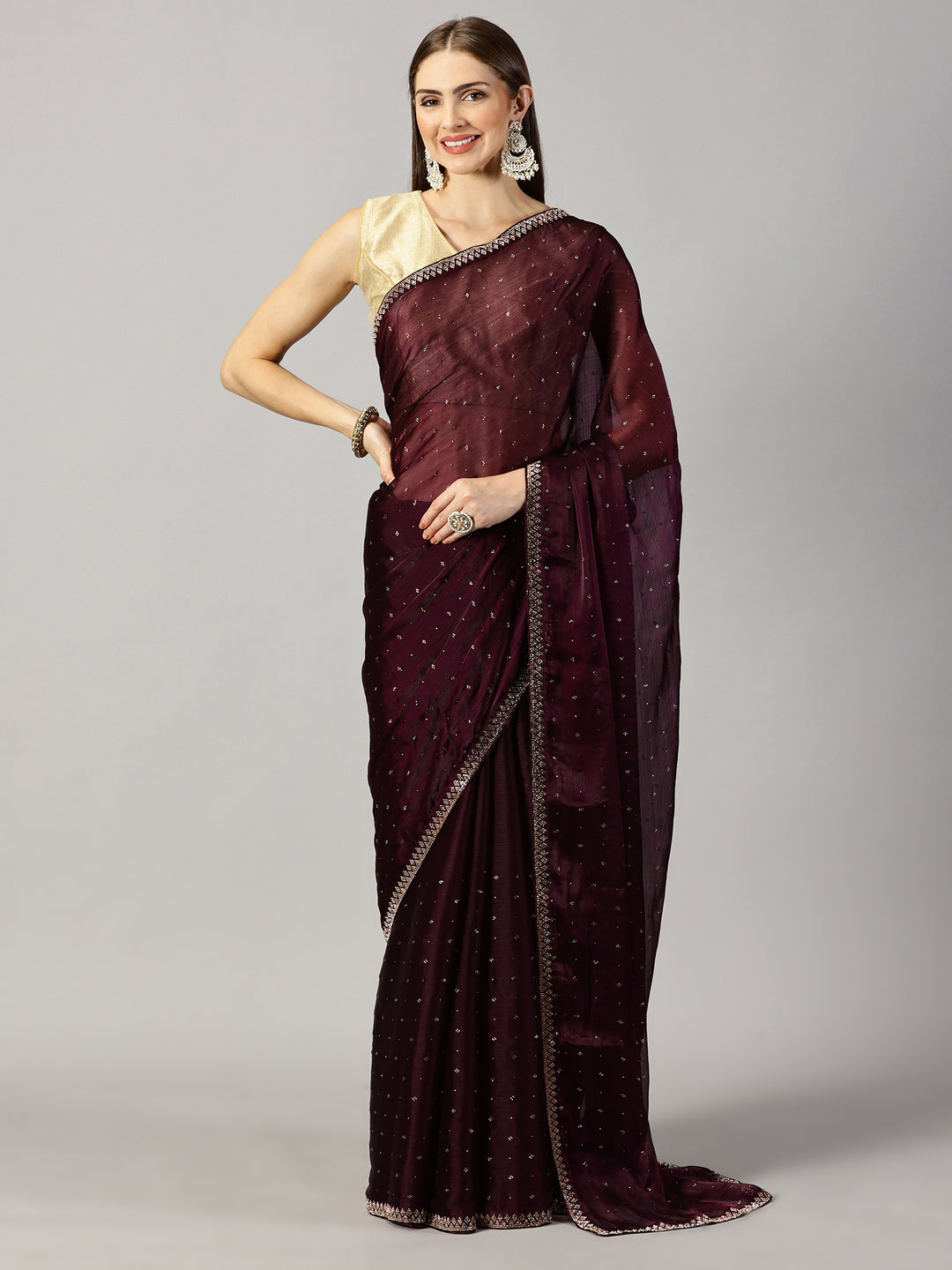 Organza Stone Embroidered Saree