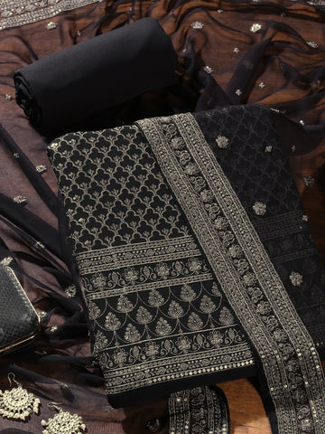 Black Embroidery Georgette Unstitched Salwar Suit