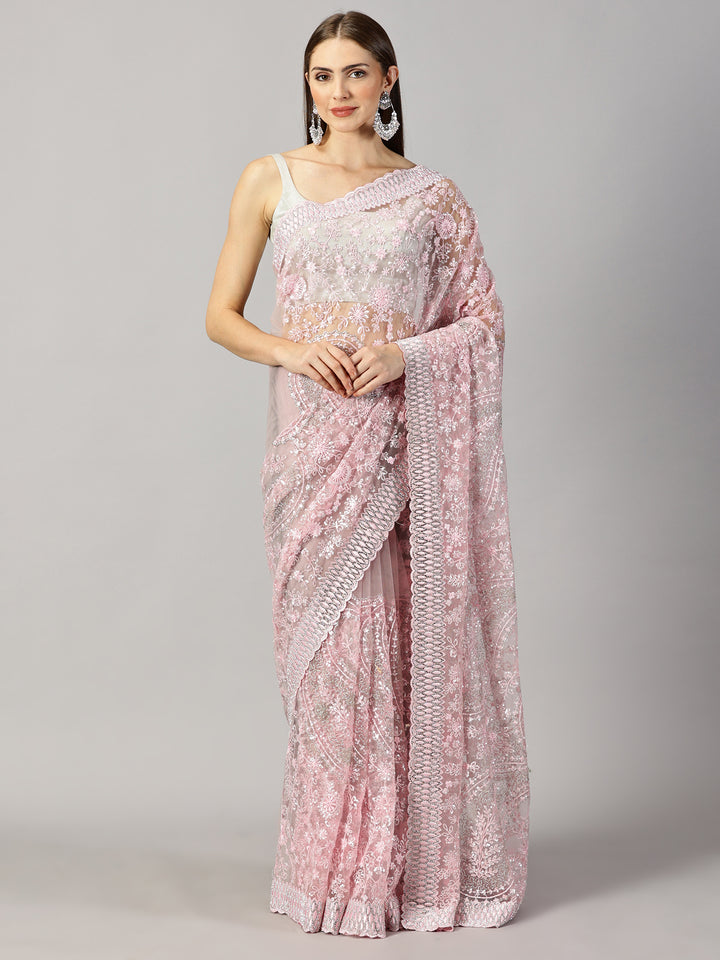 Net Sequence Work Embroidered Saree