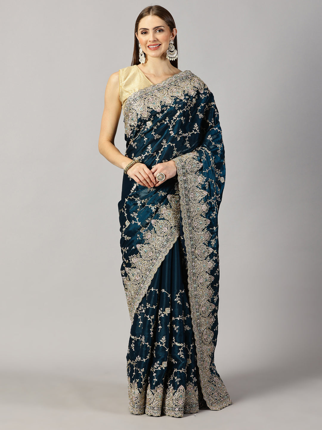 Organza Stone Embroidered Saree